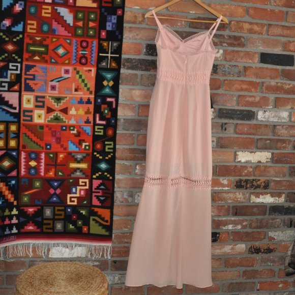 NWT New BeBe Crepe Maxi Tiered Peach Sleeveless Dress Hostess Summer 00 - Picture 7 of 8